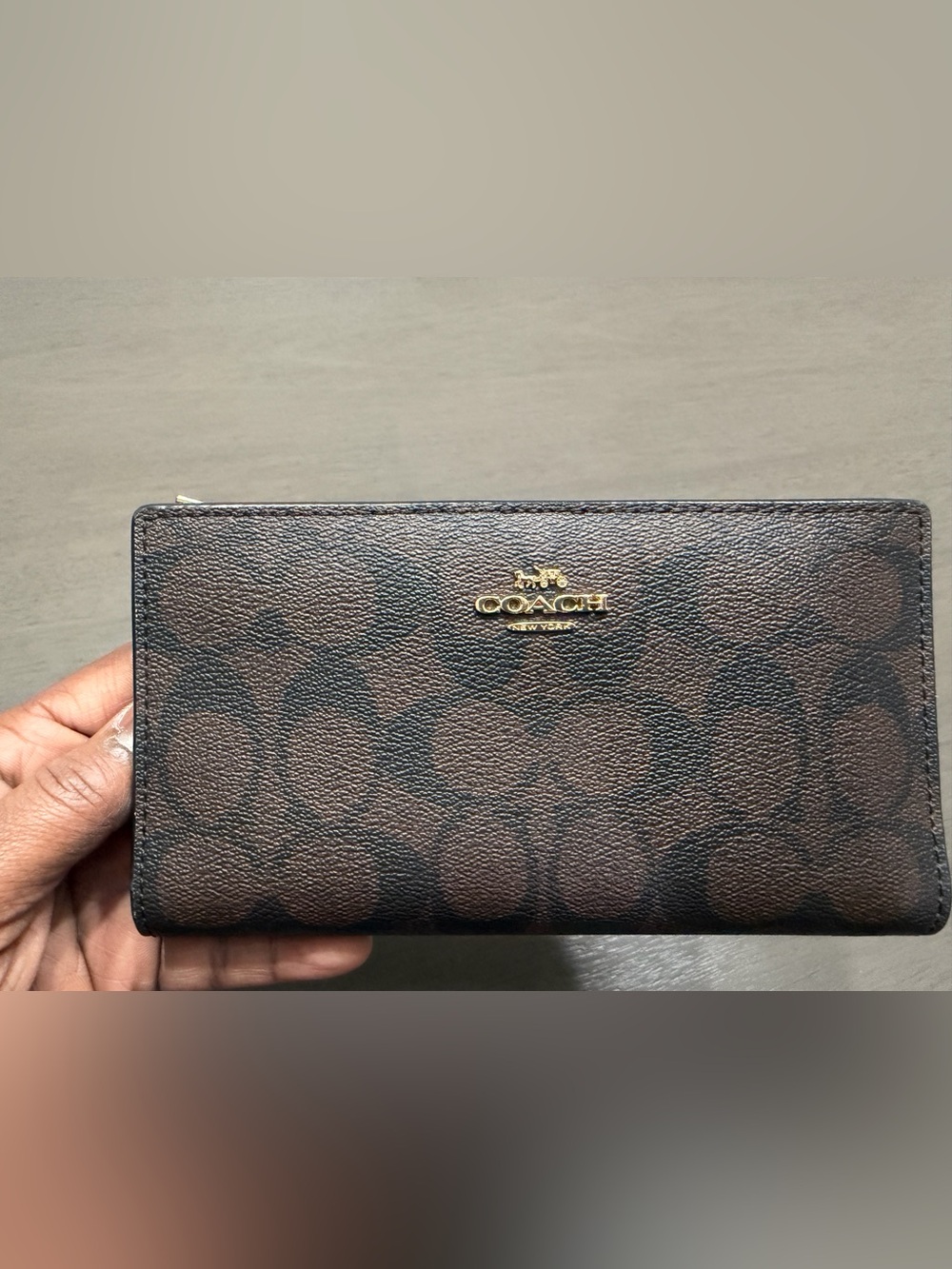 Coach Brown Signature Zip Wallet with Gold Logo - Picture 2 of 8